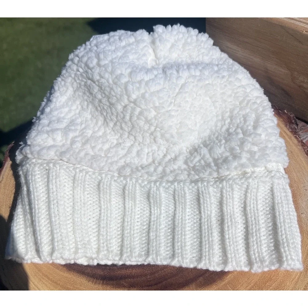 Victoria's Secret Beanie Toque Adult One Size Cream PINK Poly Sherpa Lined
